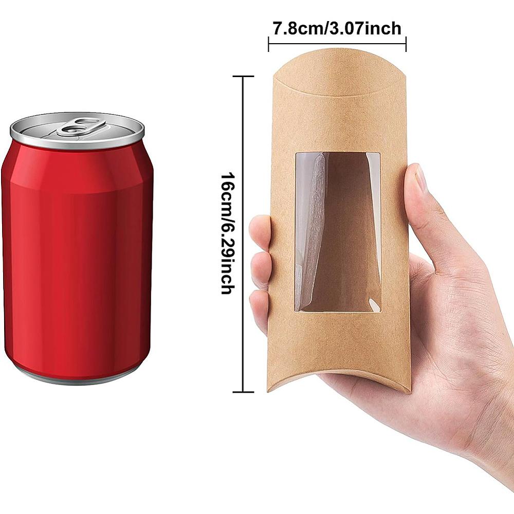 30pcs Kraft Paper Pillow Candy Box with Clear Window for Wedding Favors Baby Shower Birthday Party Supplies Sandy Brown 18.5x7.8x0.8cm