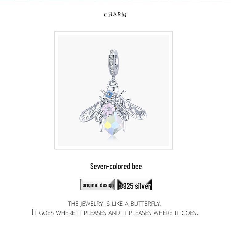 Colorful Dreamy Bee Pendant Bracelet, Silver Ziyun, 925 Silver, Forest Inspired, Girly Accessory, BSC395.