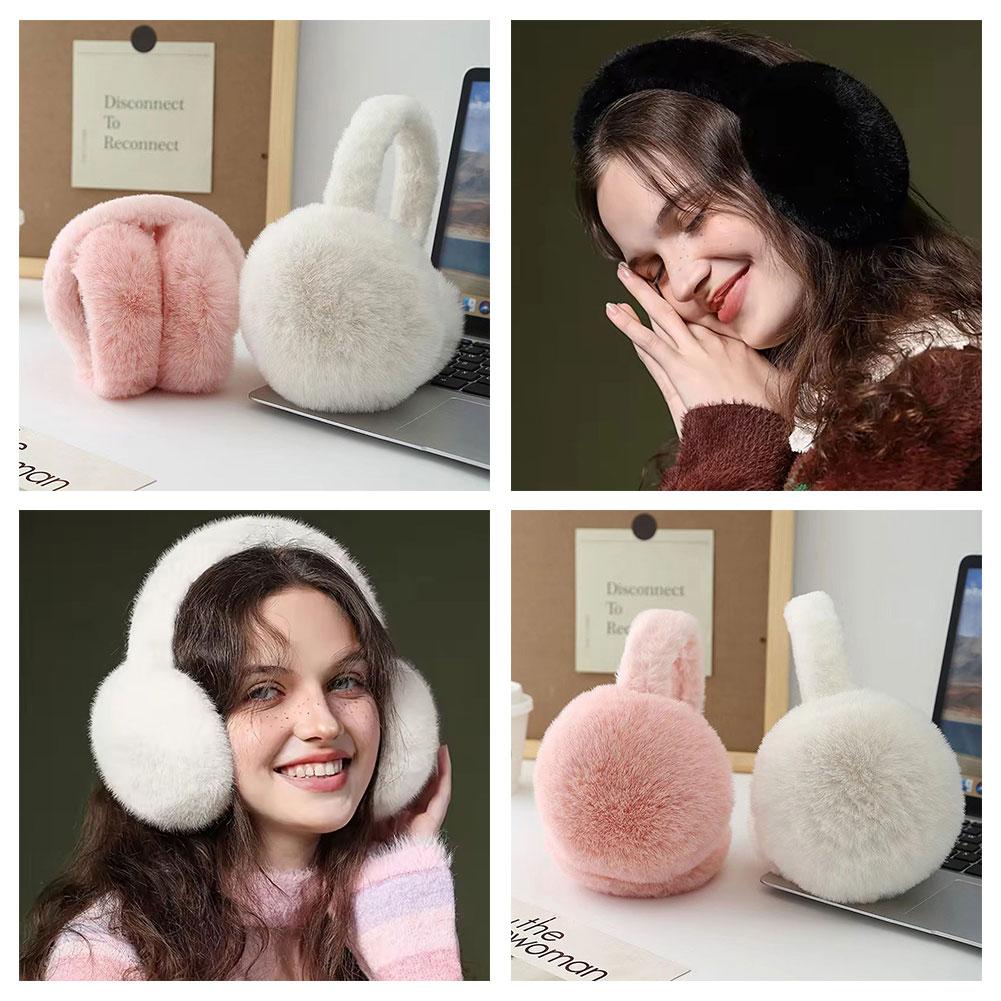 Soft Plush Ear Warmer Fashion Autumn Winter Solid Color Cold Protection Earflap Folding Earflap for Women Men