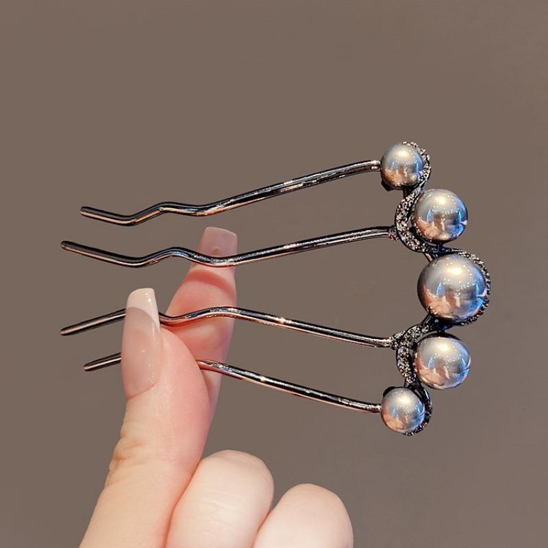 Fashion Metal U-Shaped Hair Stick Women Elegant Simple Pearl Hair Clip Pins Rhinestone Hairpin Headwear Hair Accessories Gifts