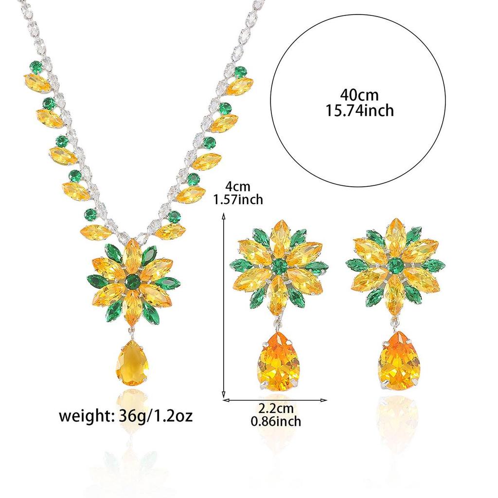 Zircon Floral Necklace & Earrings Set: Korean-Japanese Style Fashion Collarbone Chain