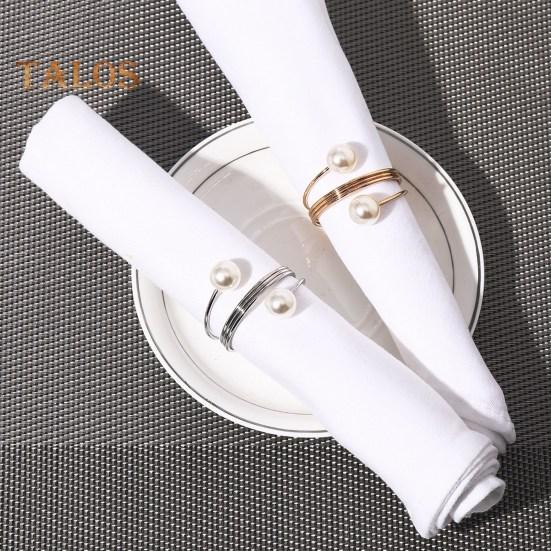 12/20Pcs Faux Pearl Napkin Ring Set Napkin Ring Buckles Metal Spring Napkin Holder Wedding Birthday Table Decoration