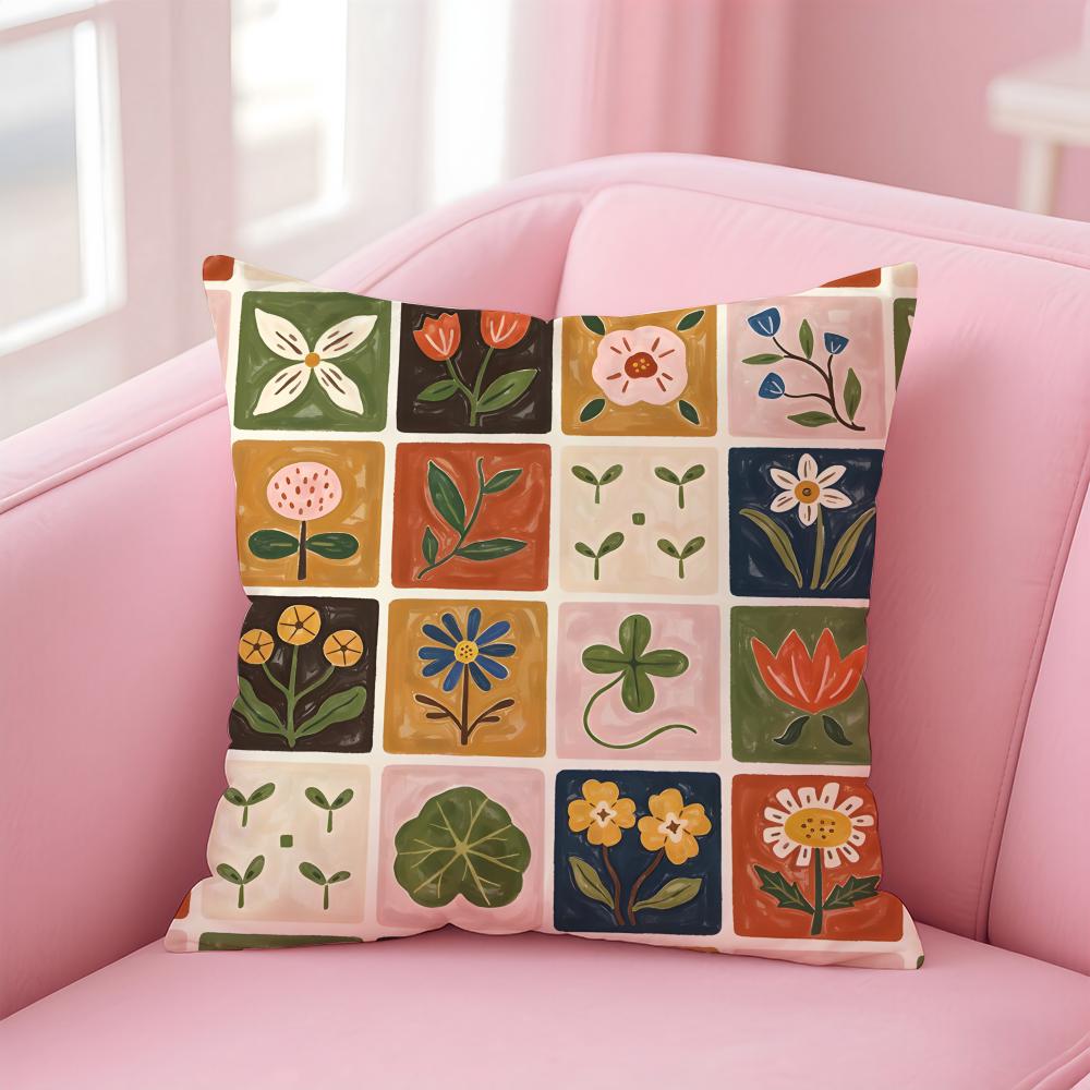 S-Small Floral Pastoral Style Cushion Cover Pillow Case Soft Friendly Fabric & Concealed Zipper