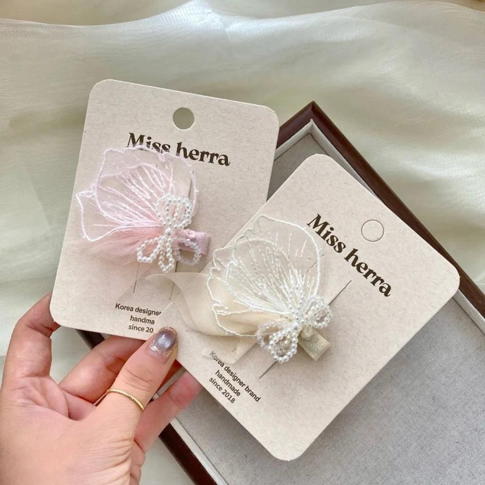 Fairy White Pink Mesh Flower Hair Clip for Kid Princess Side Bangs Stray Hair Pin for Toddler Girl Birthday Performance Headwear