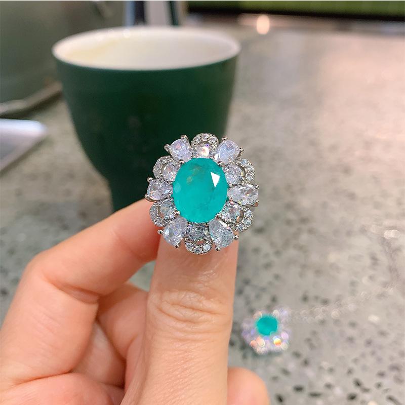 Emerald Banquet Pendant Simulation Paraiba Ring Ladies  Jewelry Set