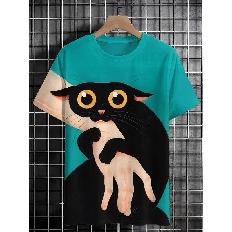 Men's Animal Funny Cat Printed T Shirt Short Sleeve Tees Tops 3D Print O-Neck Shirts Party Summer Casual Men's Clothing Shirt