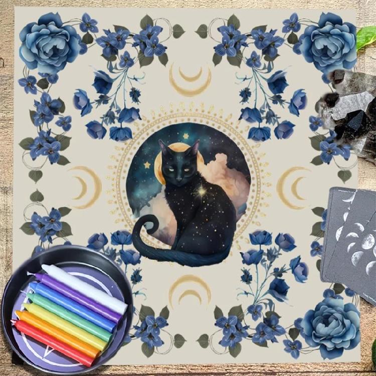 Blumenkatzenmuster Tarot-Tischdecke Astrologie Hexerei Decktuch Wanddekoration