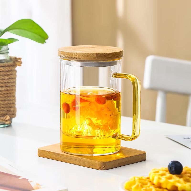 WEIMINGNUO Mountain View Glass Teacup Set with Bamboo Lid