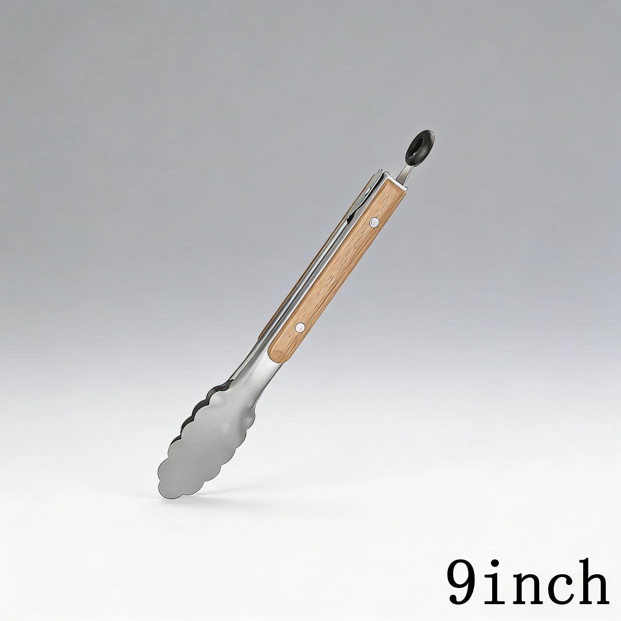 

1Pcs Stainless Steel Food Tongs Heavy Duty Kitchen Tongs with Wooden Handle for Cooking Grilling BBQ 9-16 Inch Length