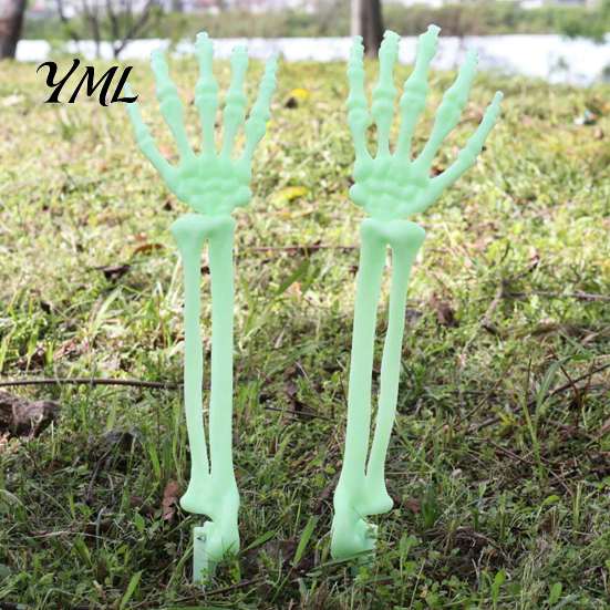 Halloween Skeleton Hands 1 Pair Hand Yard Stake, Fake Bone Ground Outdoor Holiday Decorations Insert Decor for Graveyard Cemetery Lawn Display, Spooky