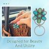 Turquoise Colored Flower Bag Clip Keychain, Backpack, Wallet Accessories