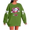 Ladies' Christmas Printed Bow Round Neck Long Sleeved Loose Pullover Sweater Sweatshirt Top