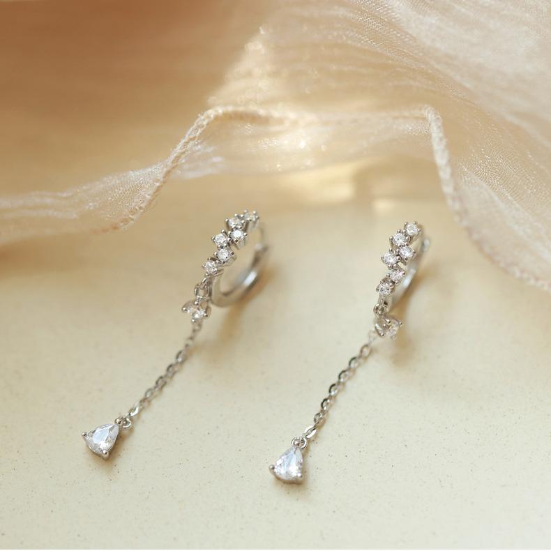 ANENJERY Zircon Hoop Earrings for Women Tassel Waterdrop CZ Earrings Jewelry Dropshipping