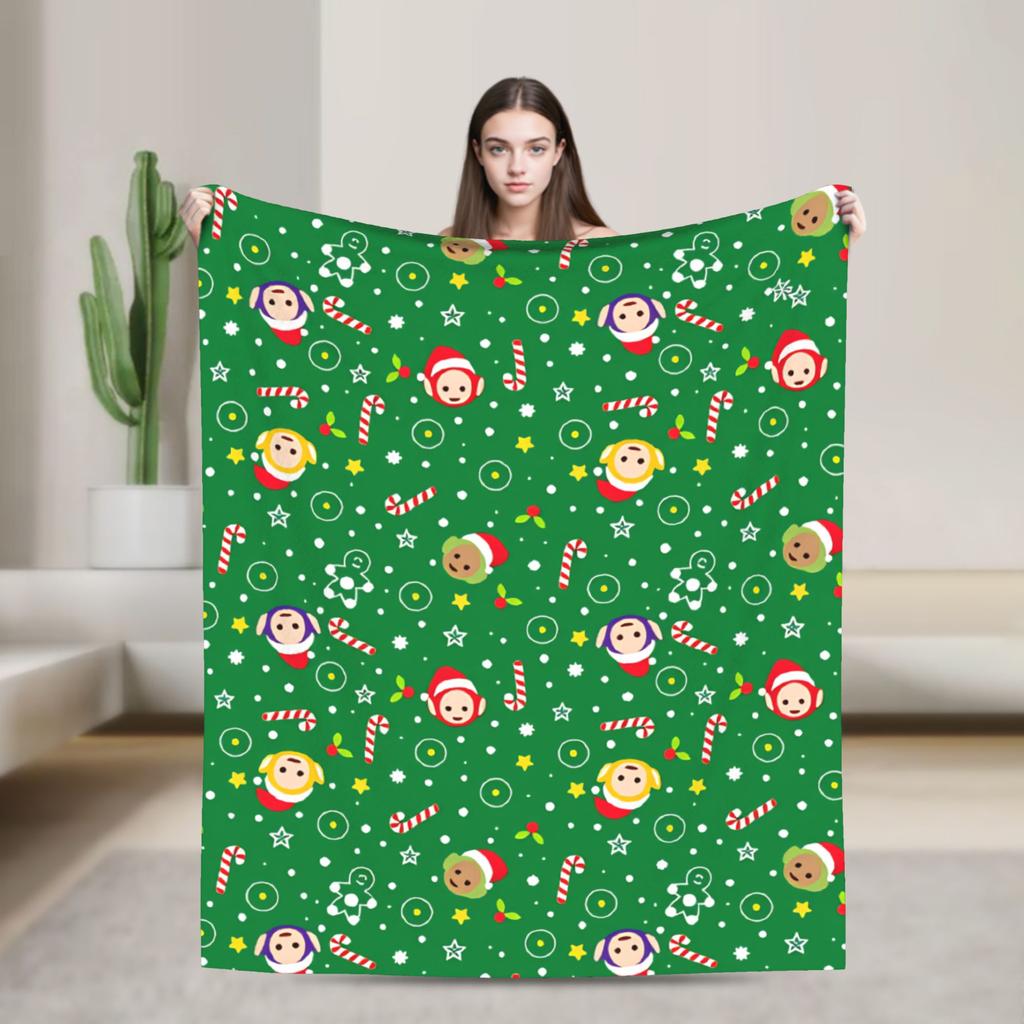 Childrens Cute T-Teletubbies Flannel Blanket Super Soft Throw Blanket for Bedroom Camping Pattern Bedspread Sofa Bed Cover