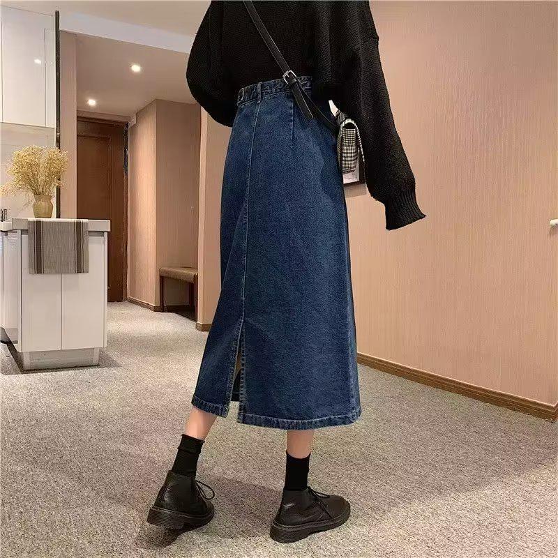 Women's Mid-Length High-Waist A-Line Denim Skirt - 2023 New Winter Korean Retro Style