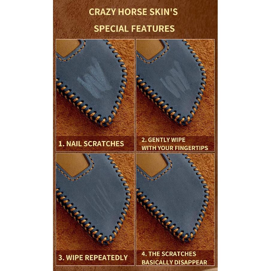 SANRILY Handmade Leather Key Fob Cover for Lincoln Continental MKC MKZ MKX 2017-2022, Navigator 2018-2022, Nautilus 2020-2022 Keyless 3/4/5 Button