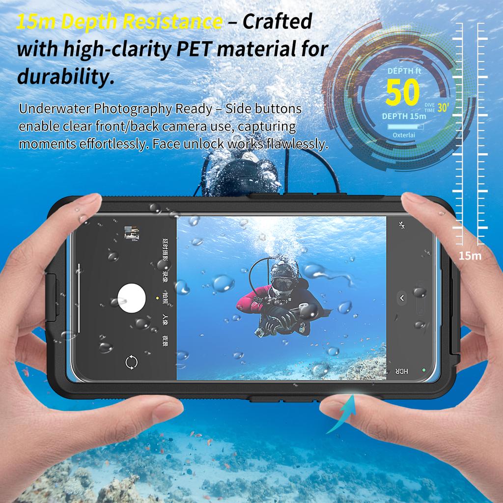 Waterproof Case for iPhone 17 Pro Max/15 Pro Max/14 Pro Max Inner 6.9 inch Cellphone Protector IP68 30M Depth Button Access