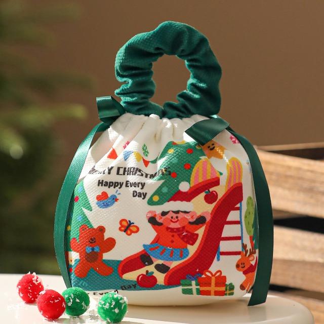 Christmas Cute Character Gift Bag - Drawstring Fabric Storage Bag for Children's Candy, Apple & Portable Party Favors