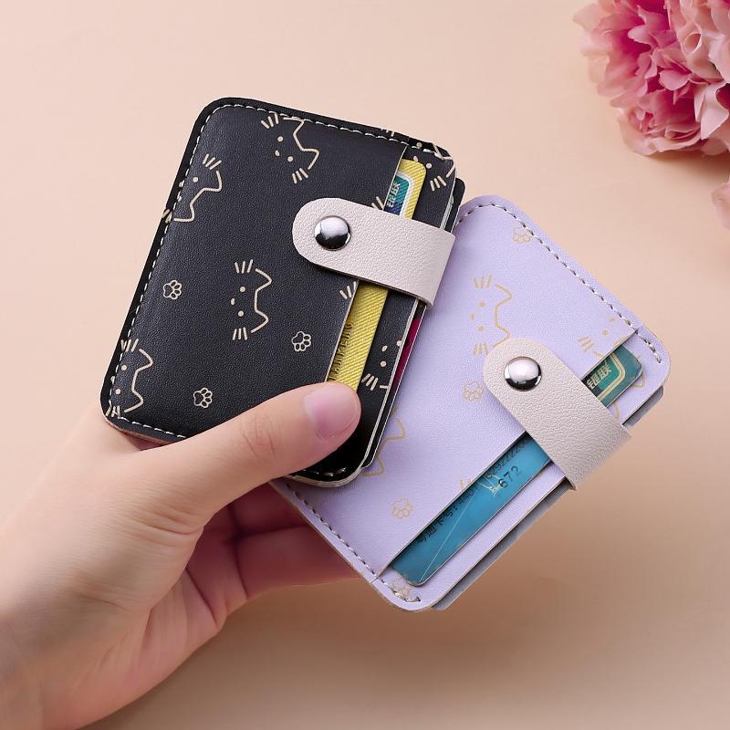 Cute Cat Print Card Holder Wallet For Women Girls Fashion Pu Leather Money Bags Mini Slim Coin Purse Portable Daily Gift