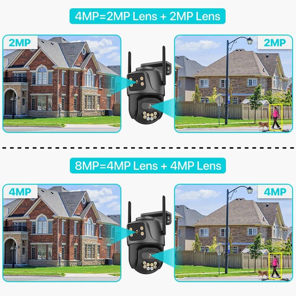 New EU Outdoor Wireless Security IP Camera 4K 8MP HD Dual Lens External Wifi PTZ Camera Auto Tracking Street Surveillance Camera ICsee App