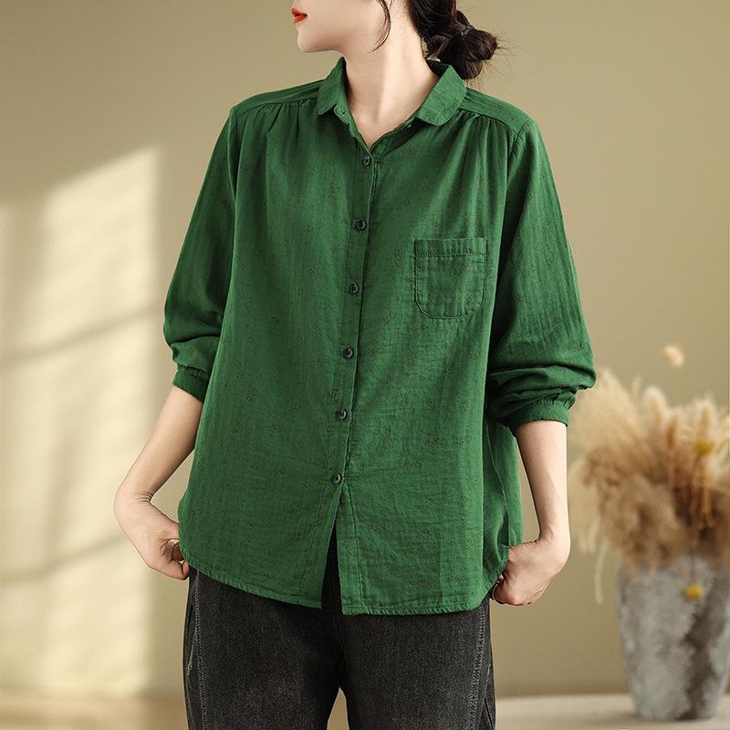 Spring Floral Long Sleeved Shirt for Women Loose Slimming Retro Artistic Shirt Blouses & Shirts