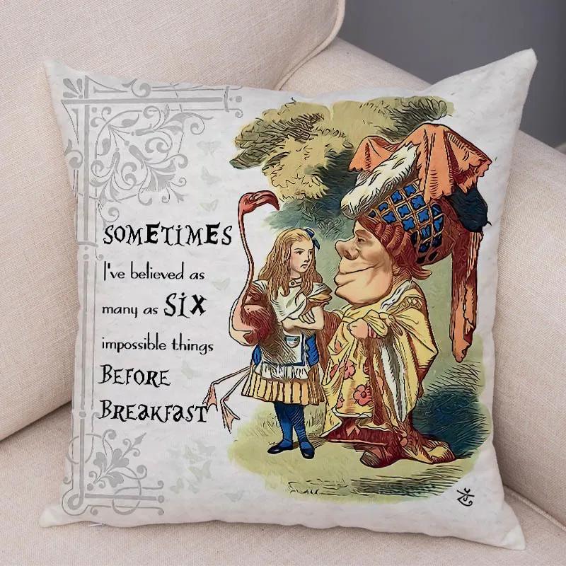 Alice In Wonderland Cushion Cover Cute Rabbit Cat Printed Sofa Pillow Vintage Home Decorative Pillow Case for Children Room