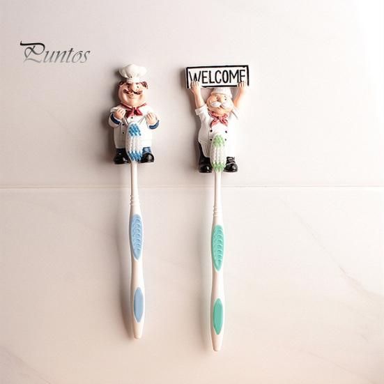 No Drill Wall Mount Cartoon Chef Hook, Resin Adhesive Toothbrush Holder, Small Decor Items Decorative Organizer for Kitchen or Washbasin Kids