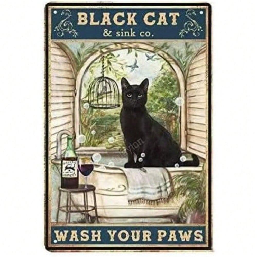 Funny Black Cat Tin Sign Vintage Metal Wall Decor Home Kitchen Bathroom Retro Housewarming Gift