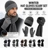 3Pcs/Set Plush Lining Winter Hat Scarf Gloves Set Non Slip Scarf Neck Warmer Suit for Men