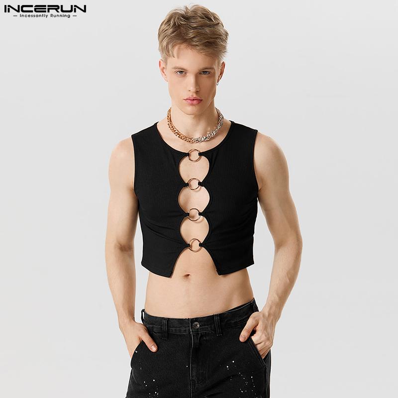 

INCERUN Летняя мужская мода укороченный вязаный жилет с дизайном кольца