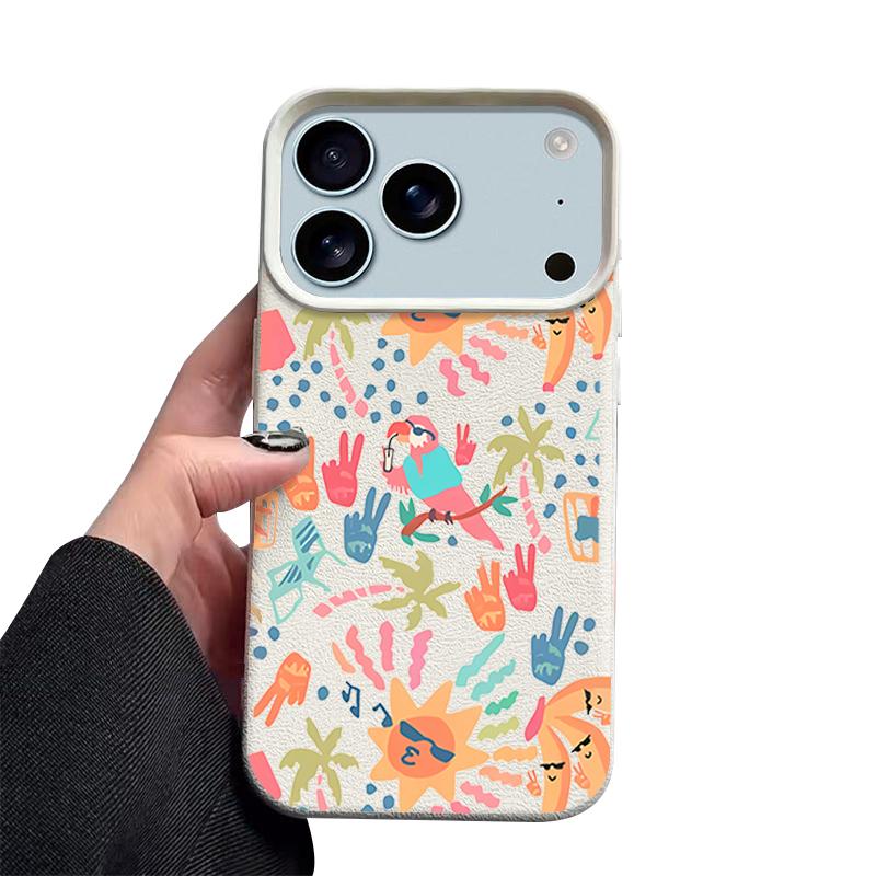 Custodia con Fantasia Cartone Animato Colorata Per iPhone 17 Pro Max iPhone 16 Pro Max 15 14 13 12 11 16E Air Copertura in Silicone con Texture di Pelle di Lusso