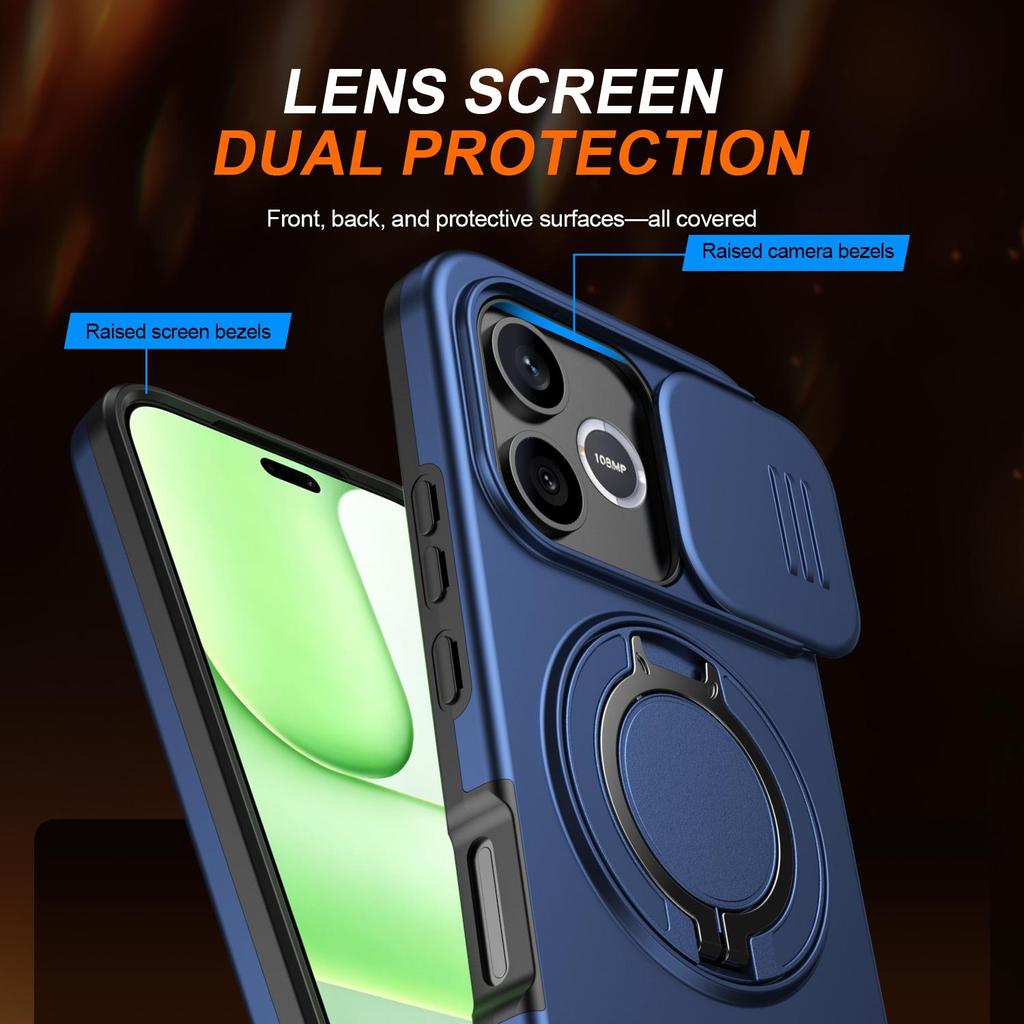 Slide Camera Lens Protector Case for Honor 600 Lite Phone Case Built-in 360° Rotatable Ring Kickstand