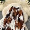 Spring Summer Women Elegant Vintage Print Elastic Waist Long Maxi Pleated Skirt Only Have One Size
