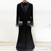High Street Newest Designer Fashion Women's Long Sleeve Notched Collar Rhinestone Diamonds Beading Maxi Long Dress