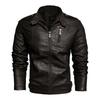 Men's Retro Motorcycle Leather Jacket Stand Collar Slim Fashion Plush Leather Jacket