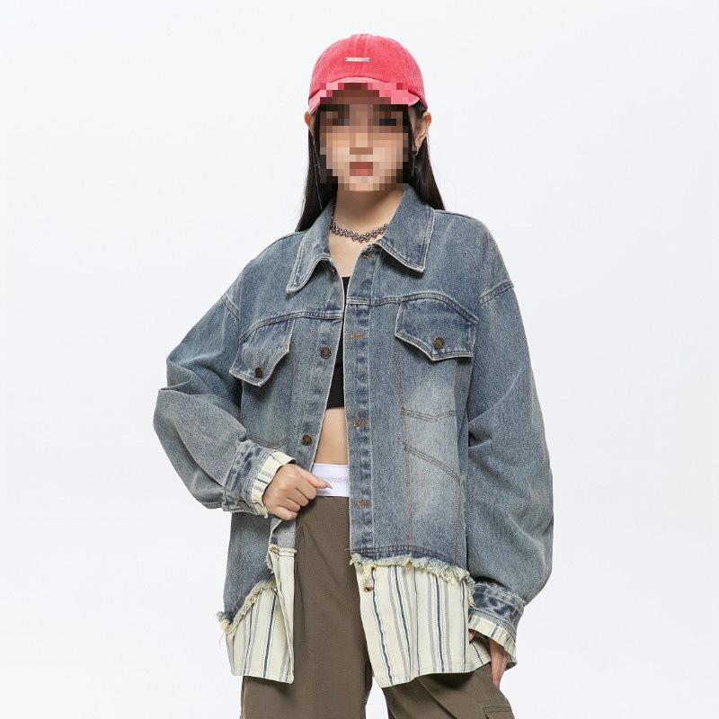 Unisex Retro Denim Motorcycle Jacket: Autumn/Winter Casual Trend, Loose Fit with Lapel