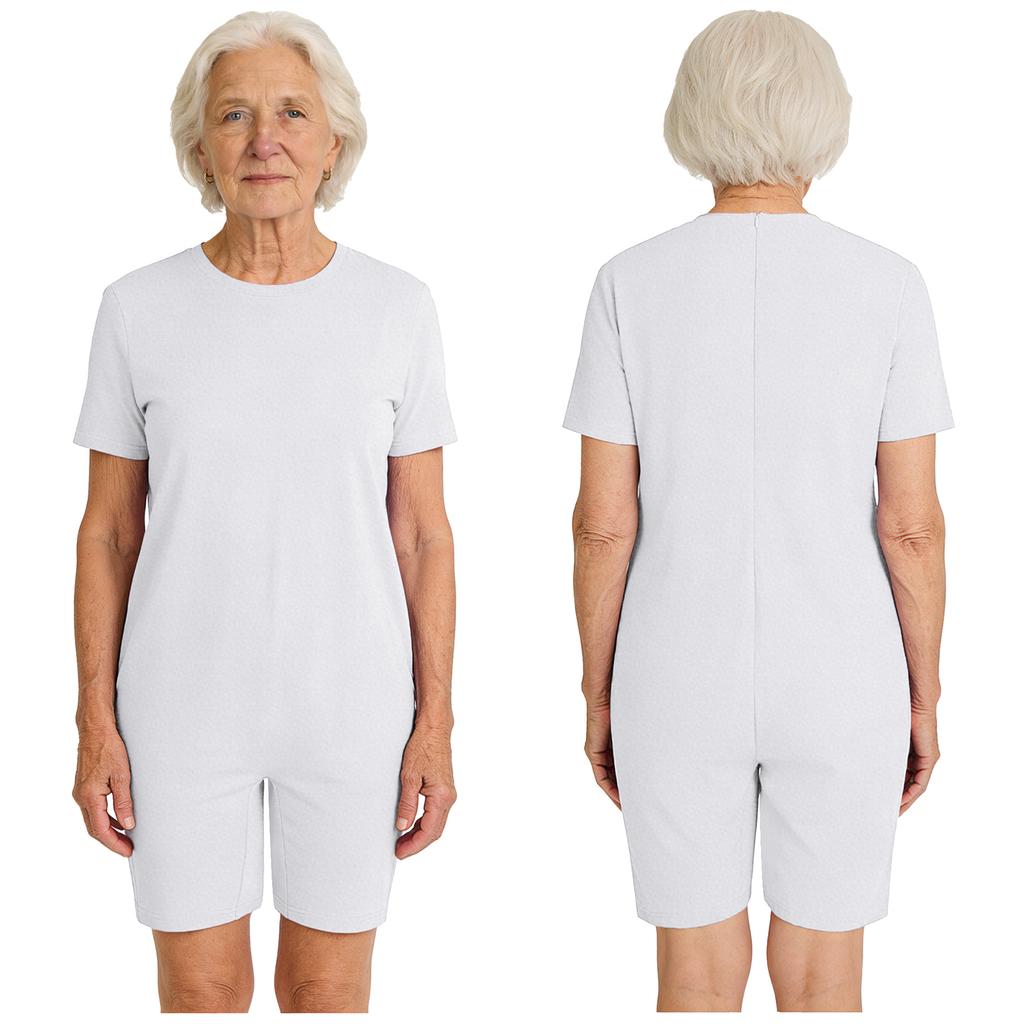 S-3XL Unisex Adaptive Romper: Anti-Strip Back Zipper Jumpsuit, Easy Care Short Sleeve for Elderly & Special Needs