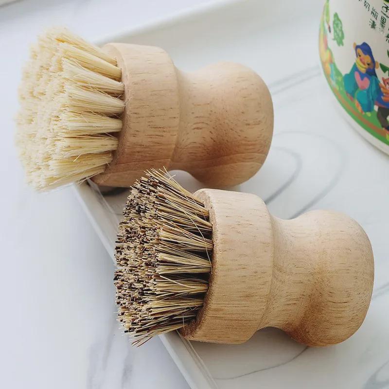 Natural Sisal Multi-Purpose Kitchen Brush for Dishes, Fruits, and Vegetables - Solid Wood Handle