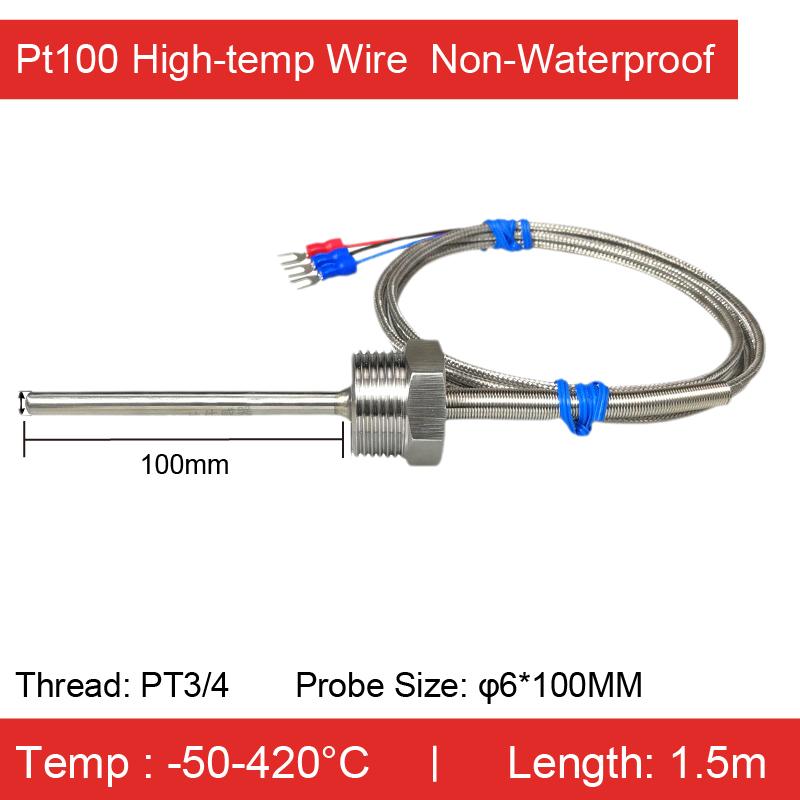 Stainless Steel Threaded Pt100 Temperature Sensor Probe Waterproof High‑Temp RTD (-50°C- 420°C) Industrial Armor Cable 3‑Wire