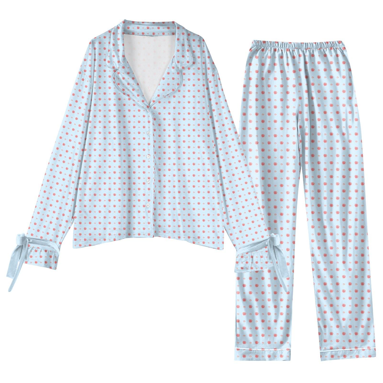 

Женский костюм из 2 предметов с принтом, топ на пуговицах с длинными рукавами, широкие брюки, комплект, пижамный домашний повседневный костюм M