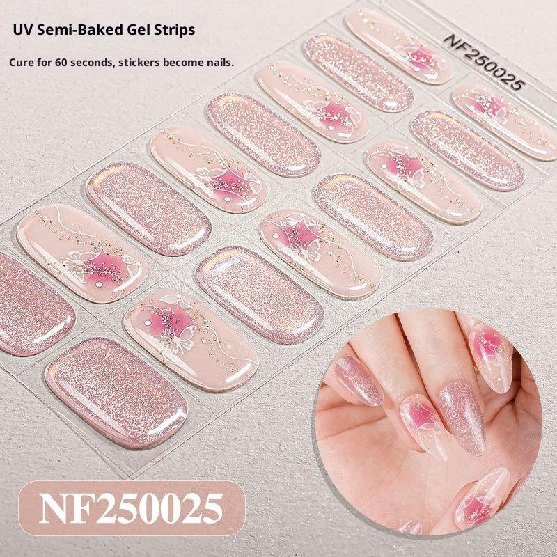 Flashing Light Bulbs, Spotlight Cat-eye Gel Nail Stickers, Butterfly Checkered Pattern, Semi-cured UV Nail Stickers