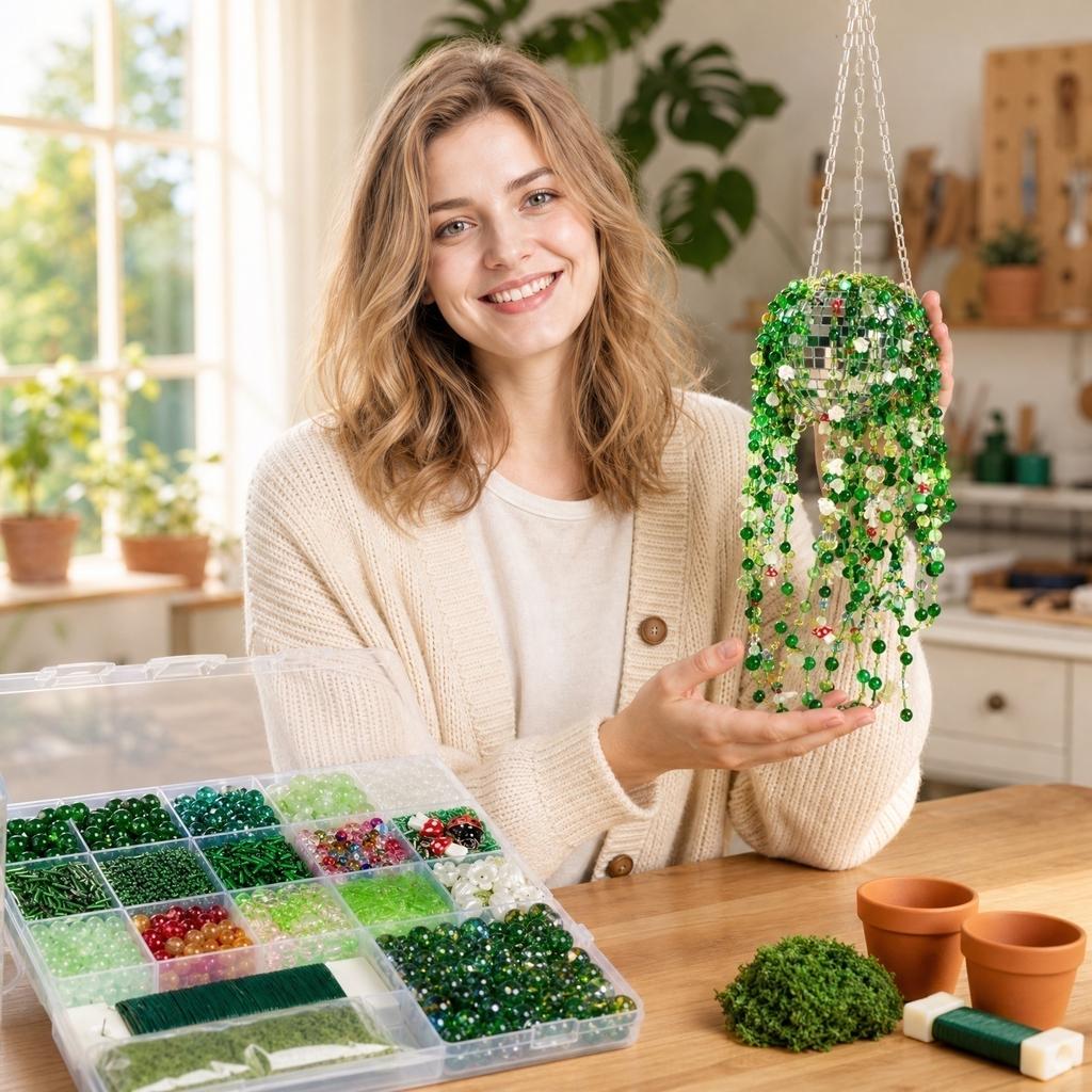 DIY Terrarium Making Kit with Glass Beads, Hanging Planter Supplies for Indoor Plants, Home Gardening Gift