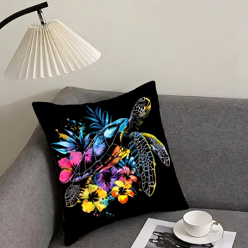 Hawaiian turtle Cushion Cover Pillowcase Ultra Soft Skin Friendly Fabric Cloud Like Comfort Concealed Zipper