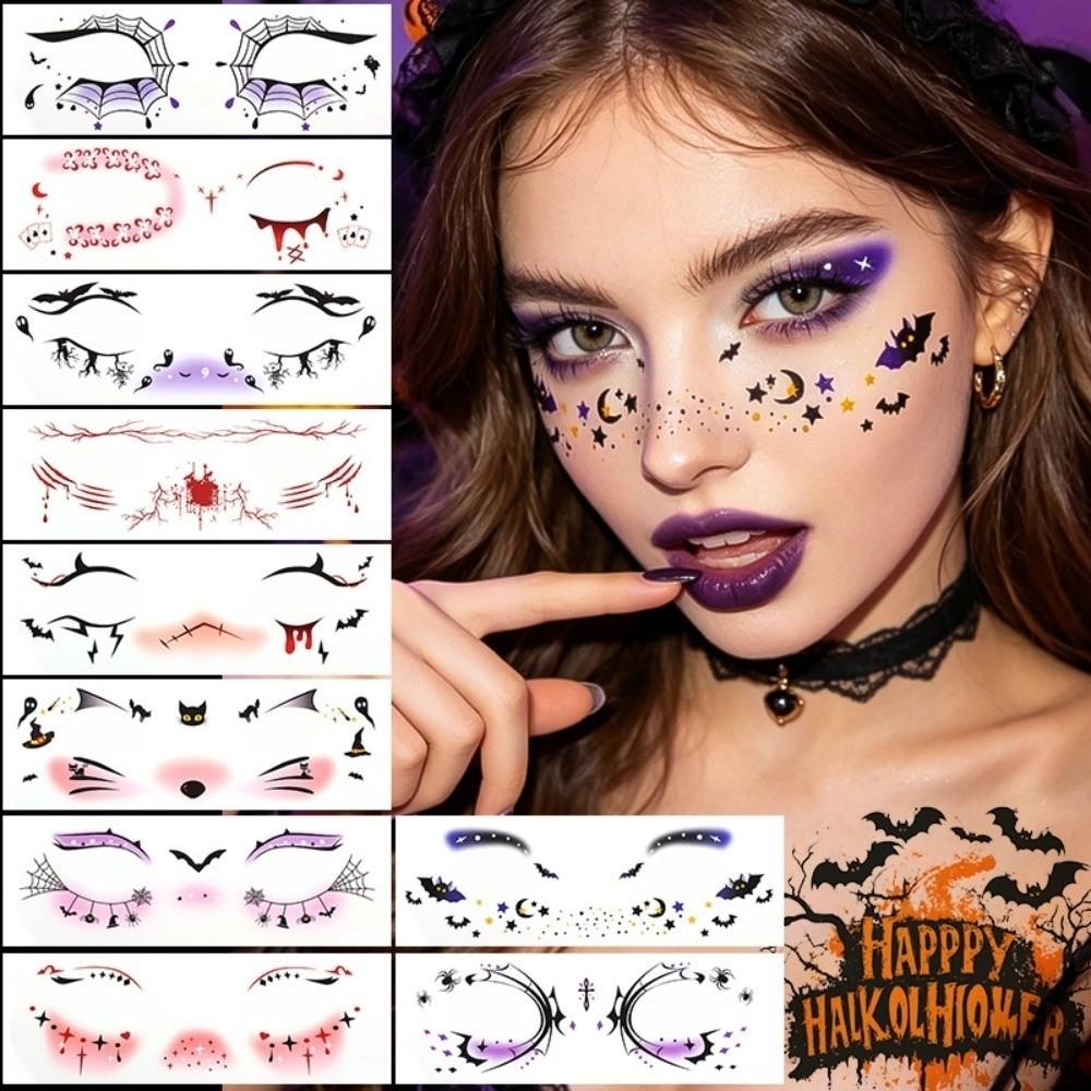 Spider Web Halloween Face Tattoo Sticker Ghost Bat Body Art Scar Stickers Haunted House