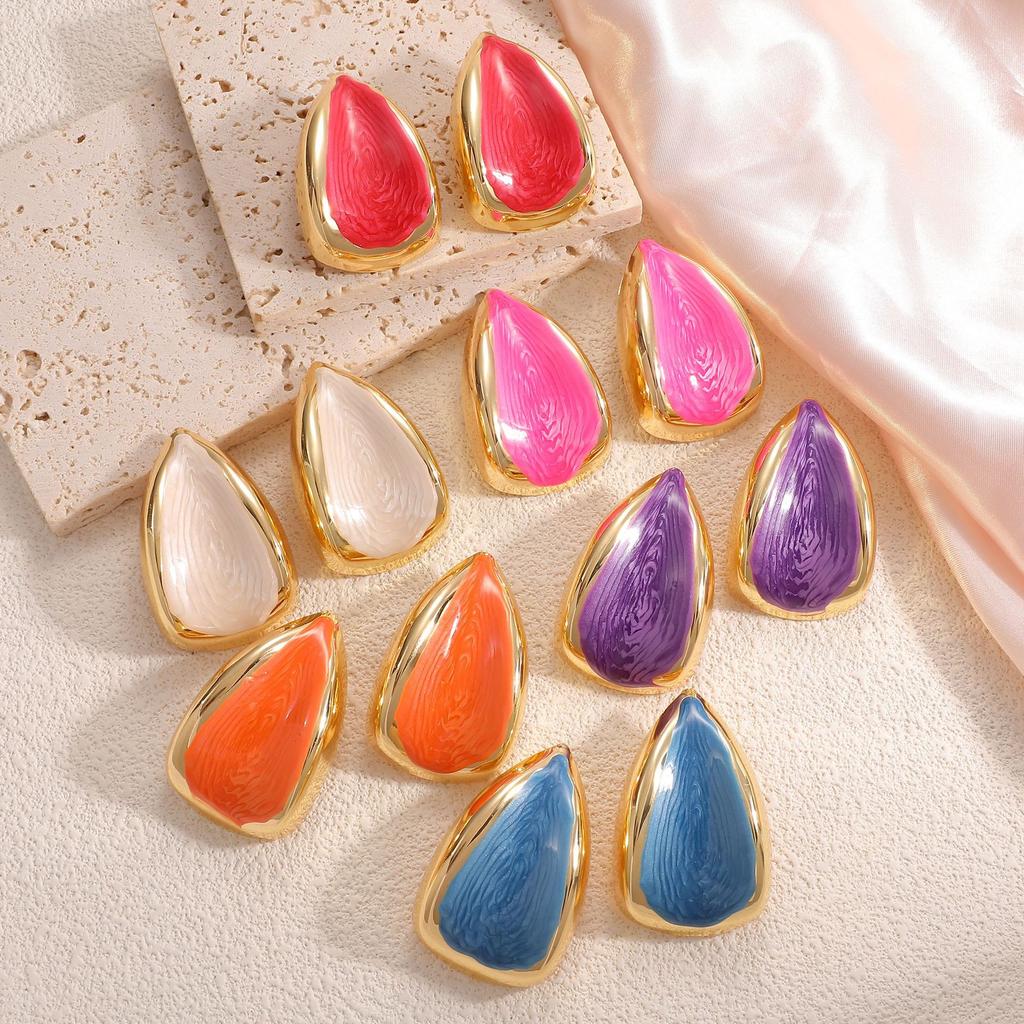 New Water Drop Enamel Oil Drop Earrings Fashion Light Luxury High Sense Women's Earrings Versatile Ear Jewelry