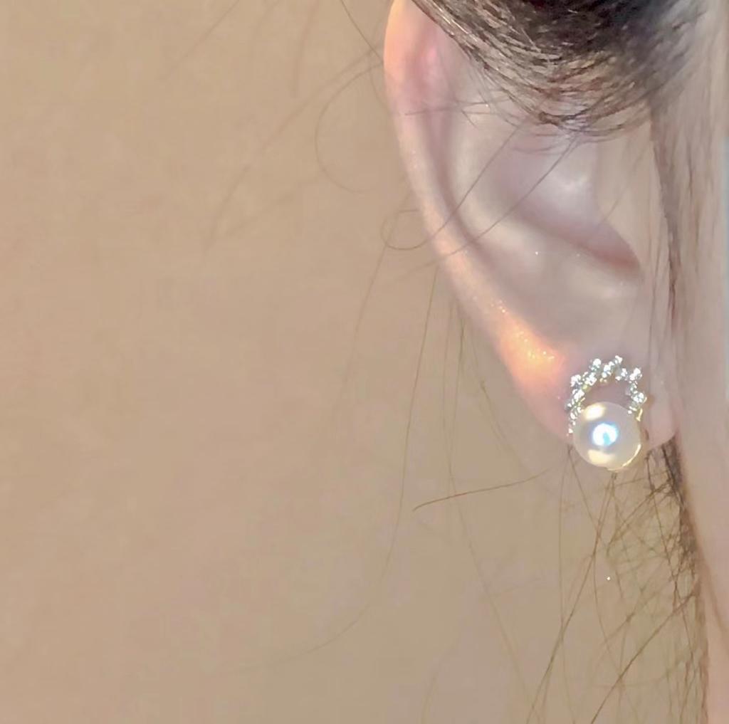 Sweet Temperament, Pearl Earrings for Women with High-end Sense, Diamond Circle
