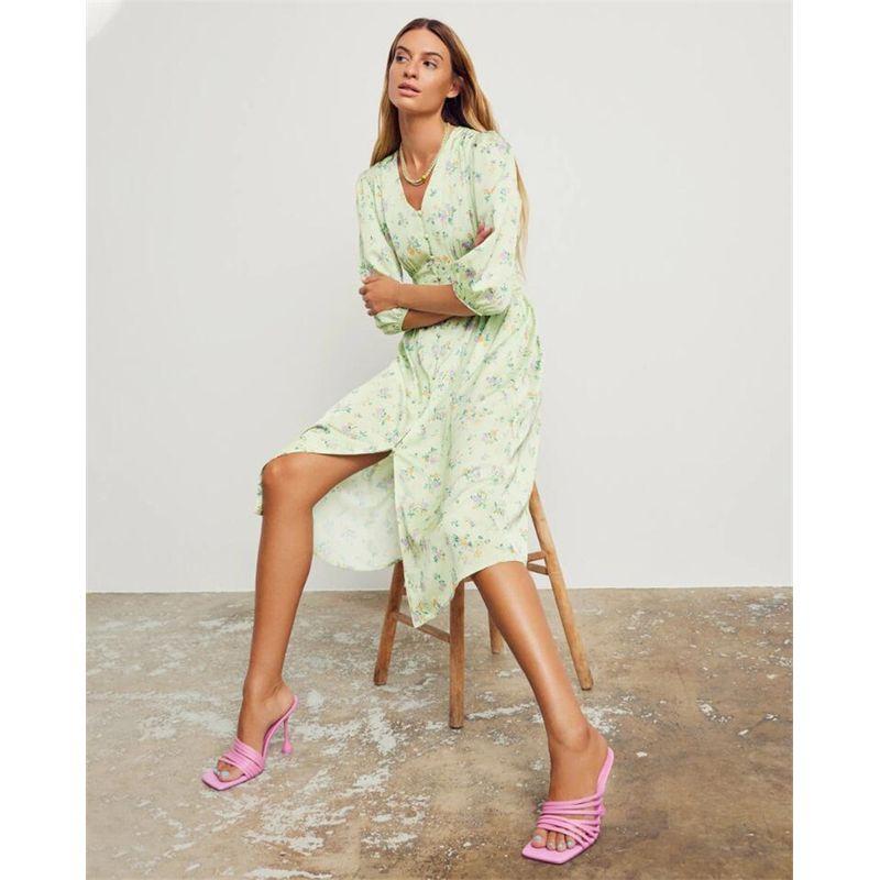 

Export German Single Silks and Satins Texture Waist-Tight Single-Breasted Floral Fresh Elegant Summer Women s Shirt Dress Gas Light green 34