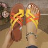 Women Slippers Cross Beach Thong Slippers Large Size Flat Bottom Sandals Anti-slip Leather Casual Flats Shoes Women Slides Women