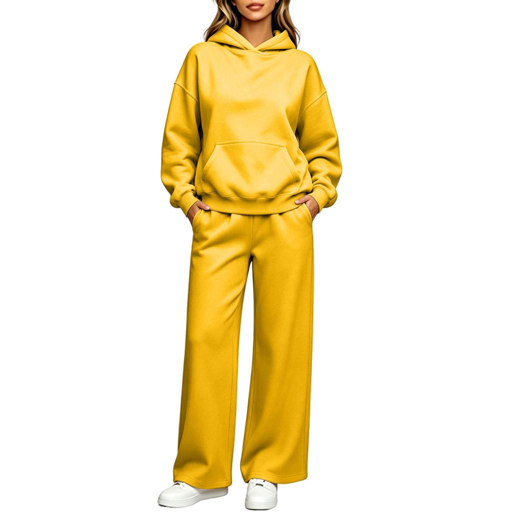 Ensemble assorti pantalon large à épaules tombantes doublé grande taille pour femme Survêtement décontracté athlétique pour l'automne l'hiver