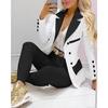 Conjunto de blazer e calças xadrez com lapela e estampa feminina, 2 peças, roupas, terno, calças, ternos, primavera, outono, moda casual